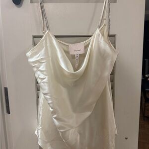 Cinq a sept White Satin Cowl Neck Top